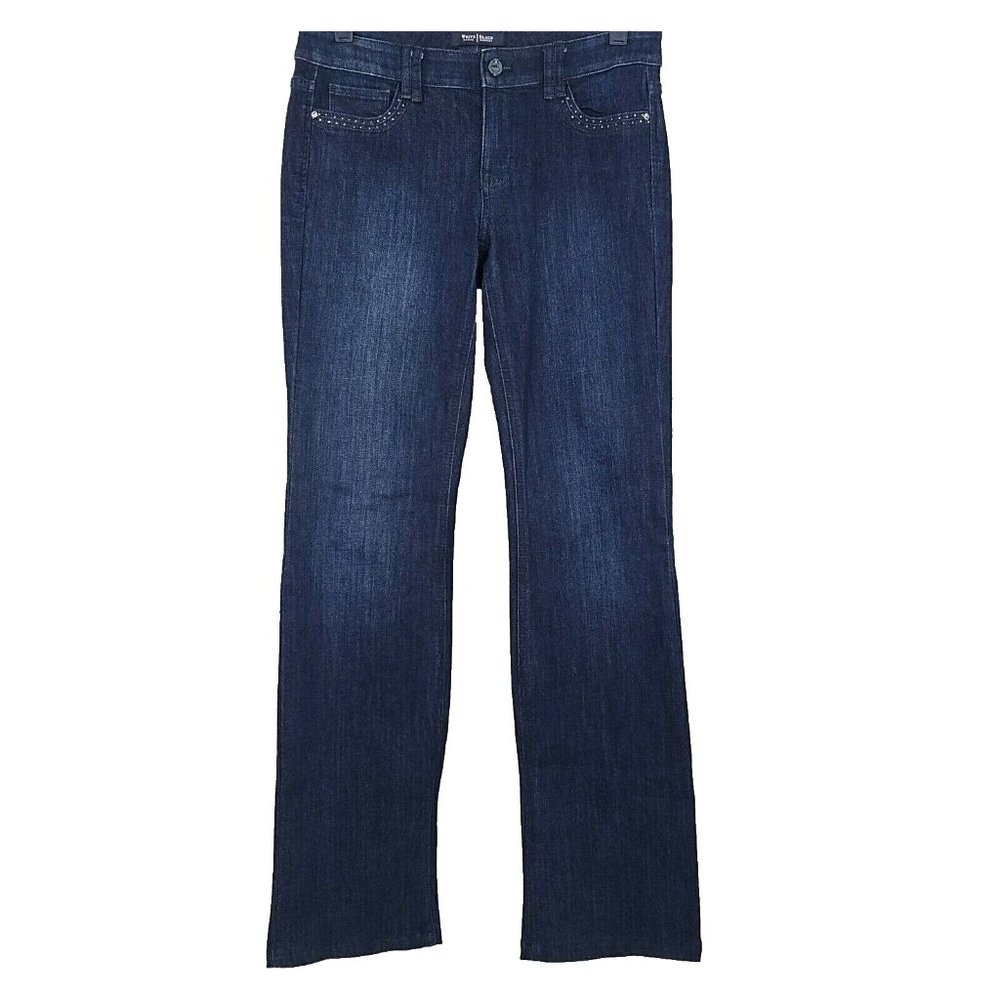 White House Black Market Jeans Blanc Flare Leg 25x30 Dark Wash Mid Rise WHBM